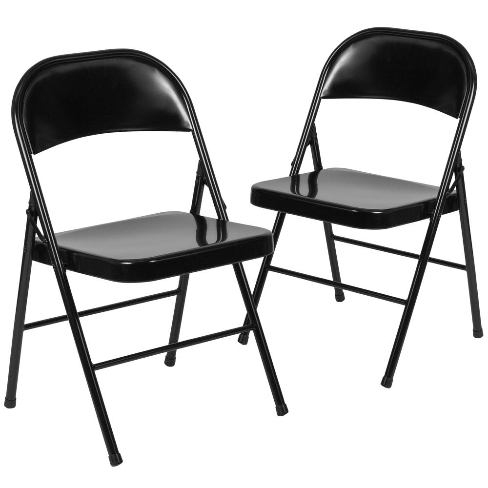 2 Pack HERCULES Series Double Braced Black Metal Folding Chair
