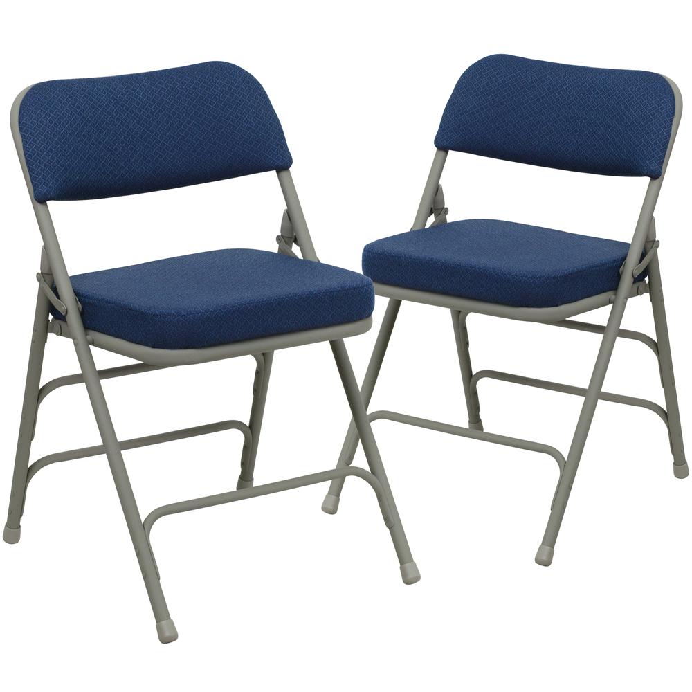 2 Pk. HERCULES Series Premium Curved Triple Braced & Double Hinged Navy Fabric Metal Folding Chair