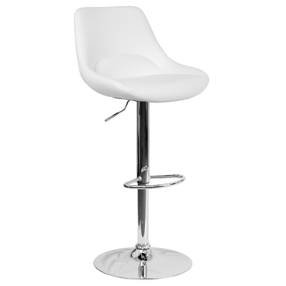 Contemporary White Vinyl Adjustable Height Barstool with Chrome Base