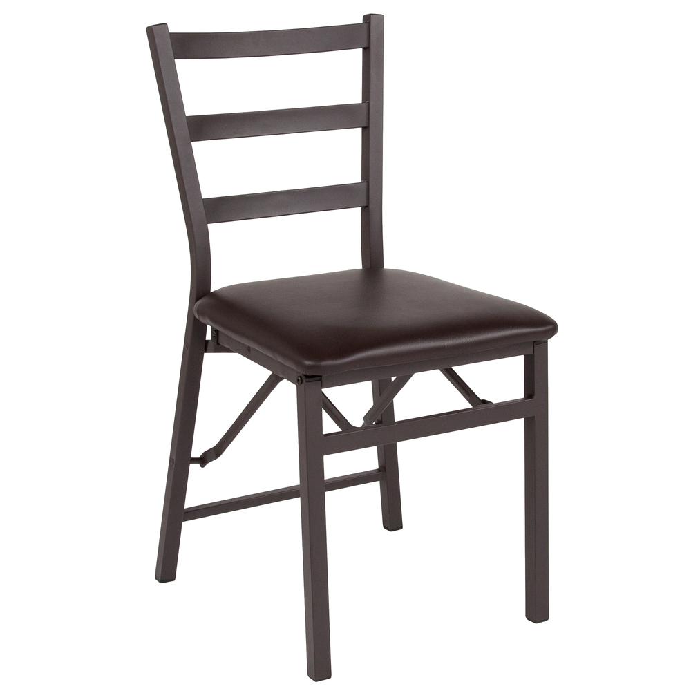 HERCULES Series Brown Folding Ladder Back Metal Chair with Brown Vinyl Seat