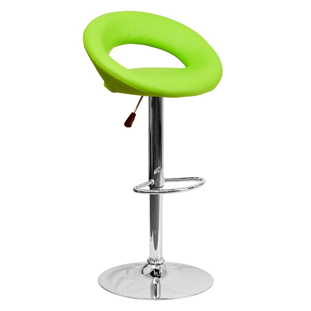 Contemporary Green Vinyl Rounded Orbit-Style Back Adjustable Height Barstool with Chrome Base