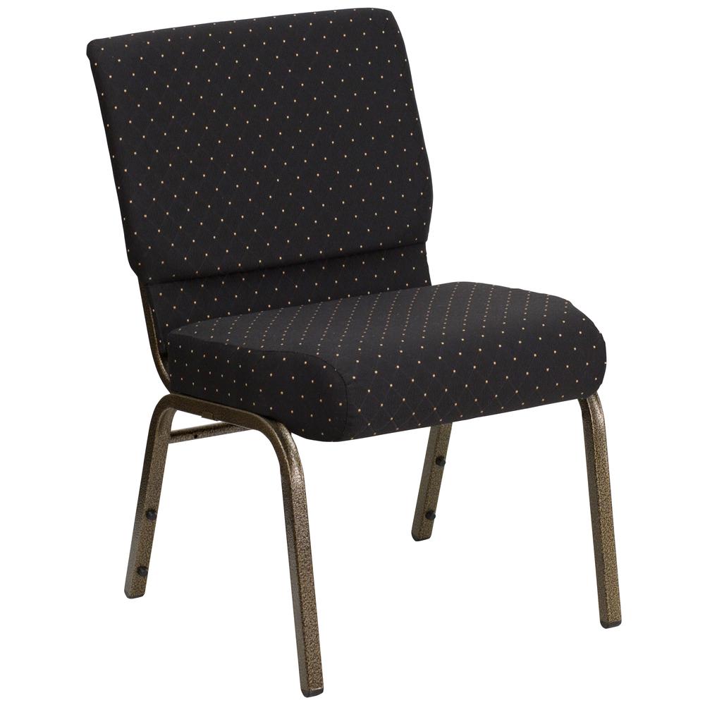 HERCULES Series 21''W Stacking Church Chair in Black Dot Patterned Fabric - Gold Vein Frame