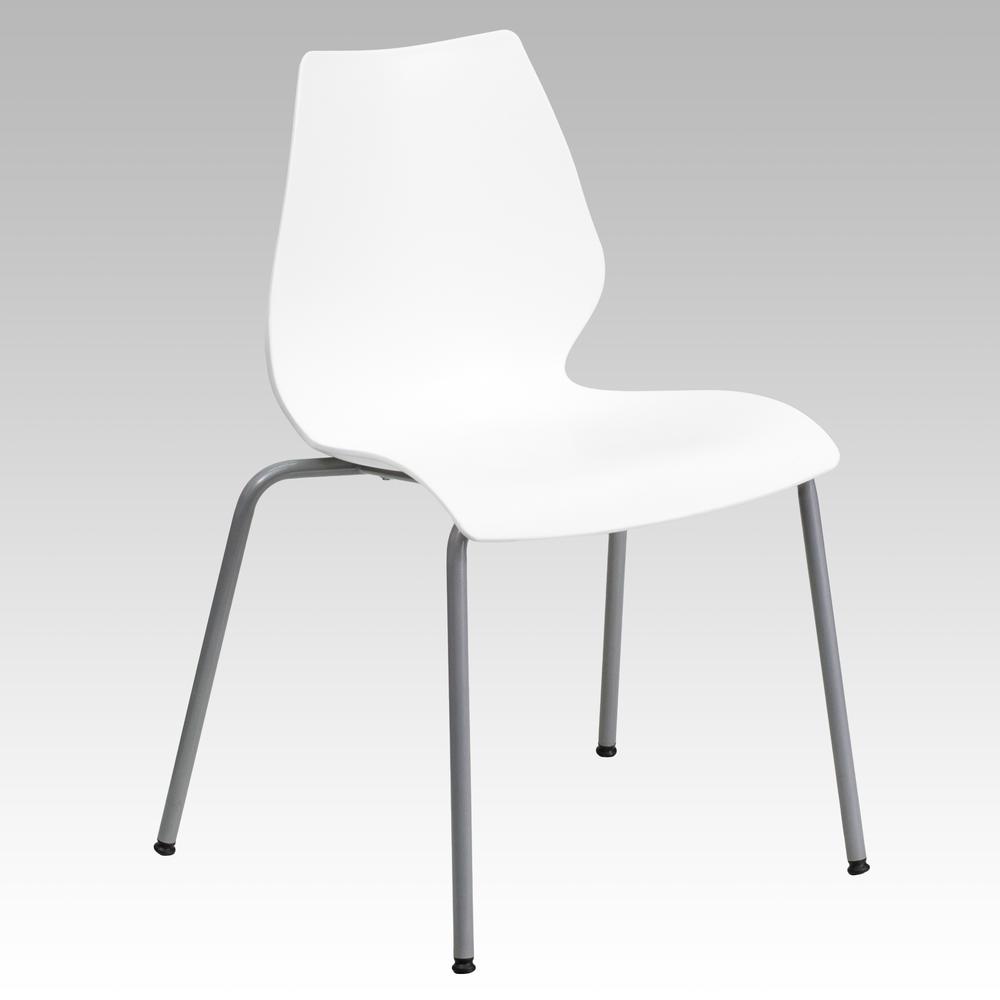 HERCULES Series 770 lb. Capacity White Stack Chair with Lumbar Support and Silver Frame