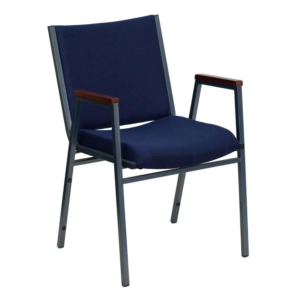 HERCULES Series Heavy Duty Navy Blue Dot Fabric Stack Chair with Arms