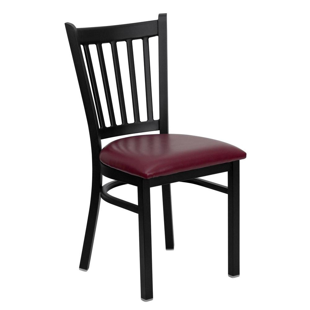 HERCULES Series Black Vertical Back Metal Restaurant Chair - Burgundy Vinyl Seat