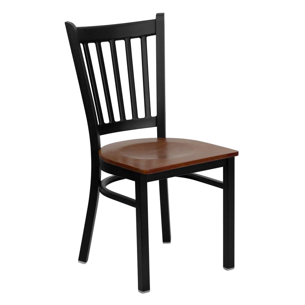 HERCULES Series Black Vertical Back Metal Restaurant Chair - Cherry Wood Seat