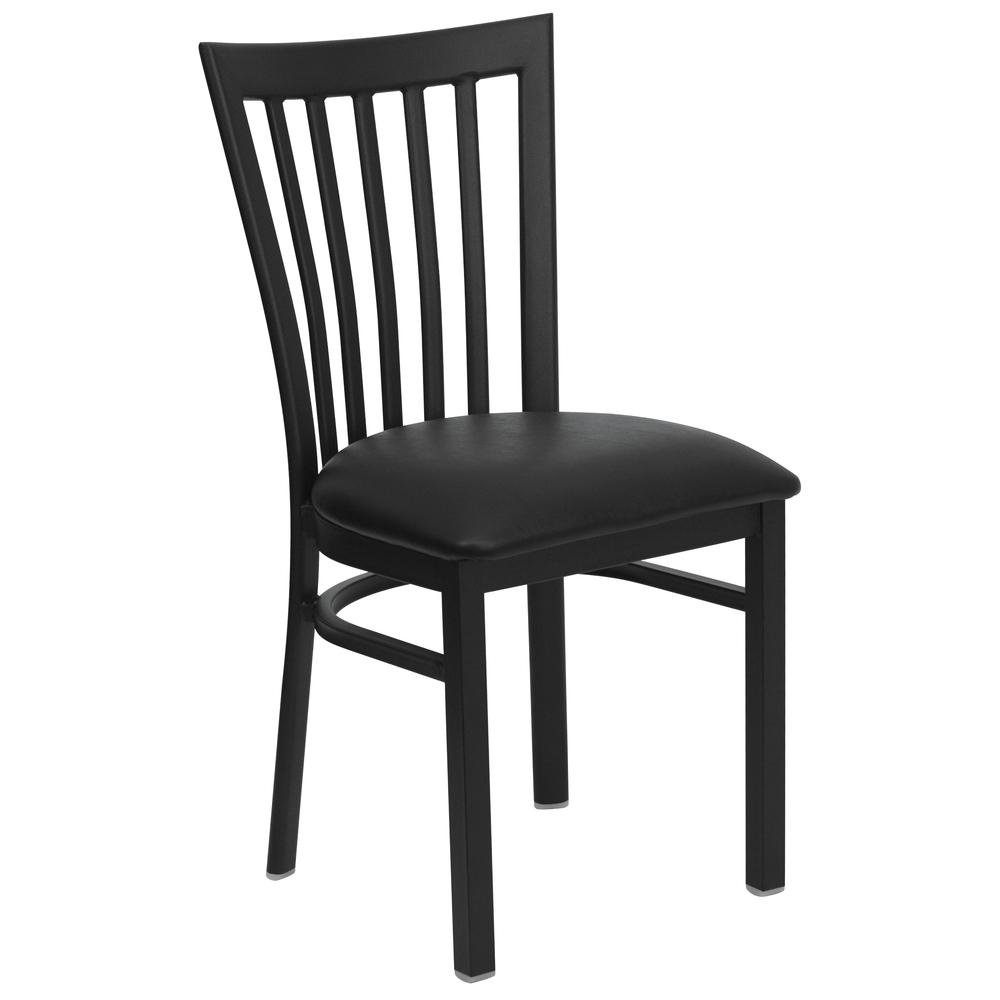 HERCULES Series Black School House Back Metal Restaurant Chair - Black Vinyl Seat