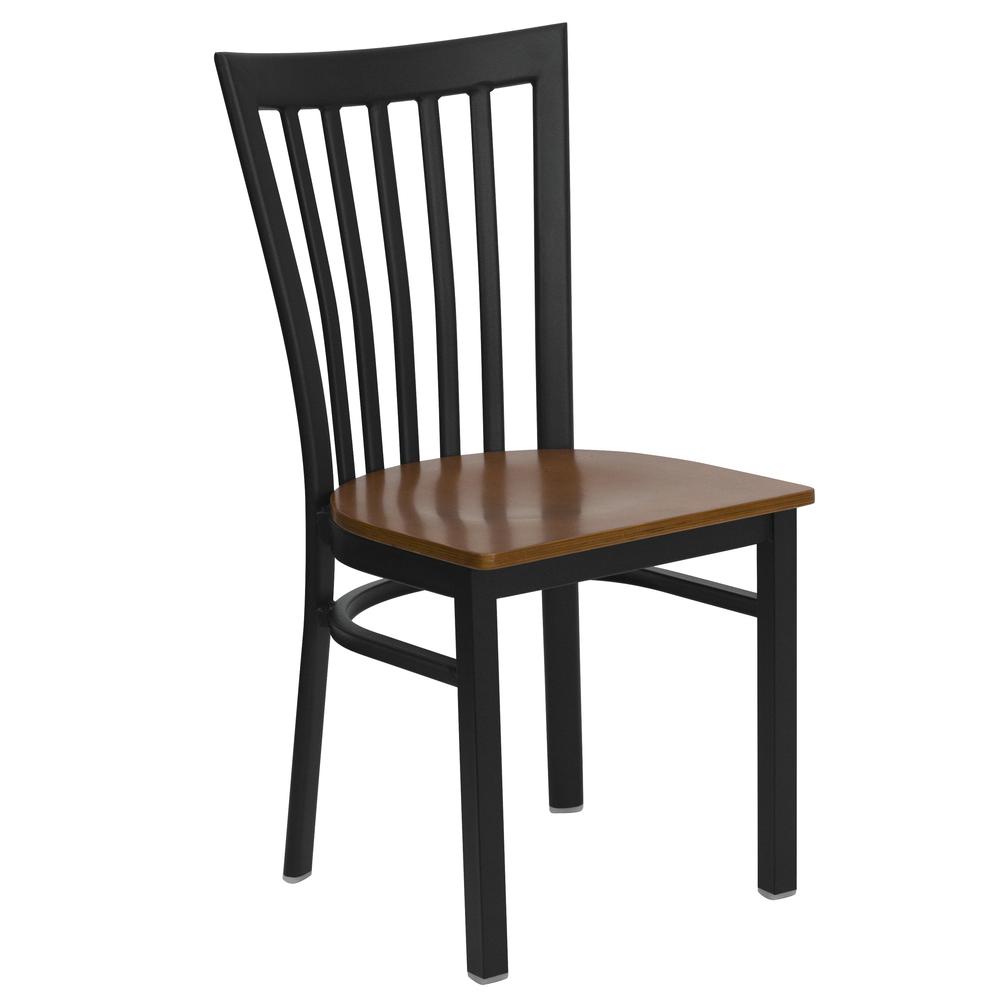 HERCULES Series Black School House Back Metal Restaurant Chair - Cherry Wood Seat