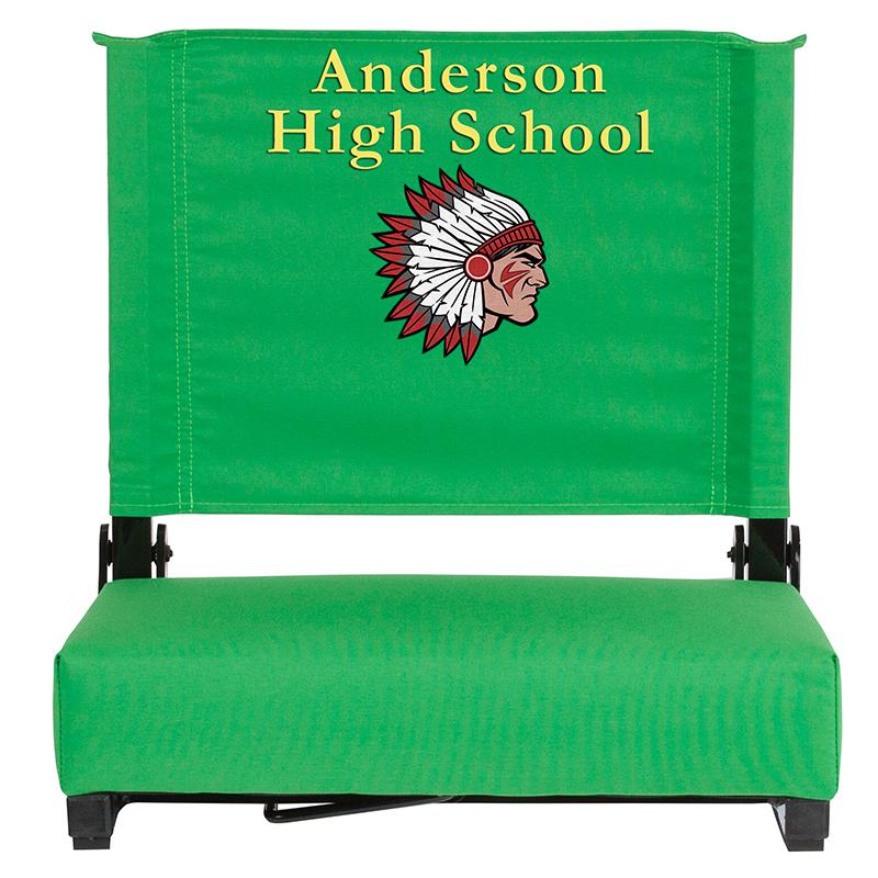 Embroidered Grandstand Comfort Seats by Flash with Ultra-Padded Seat in Bright Green