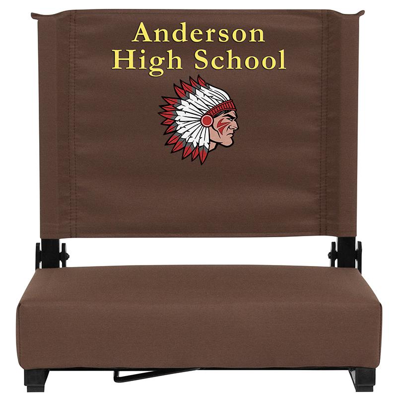 Embroidered Grandstand Comfort Seats by Flash with Ultra-Padded Seat in Brown