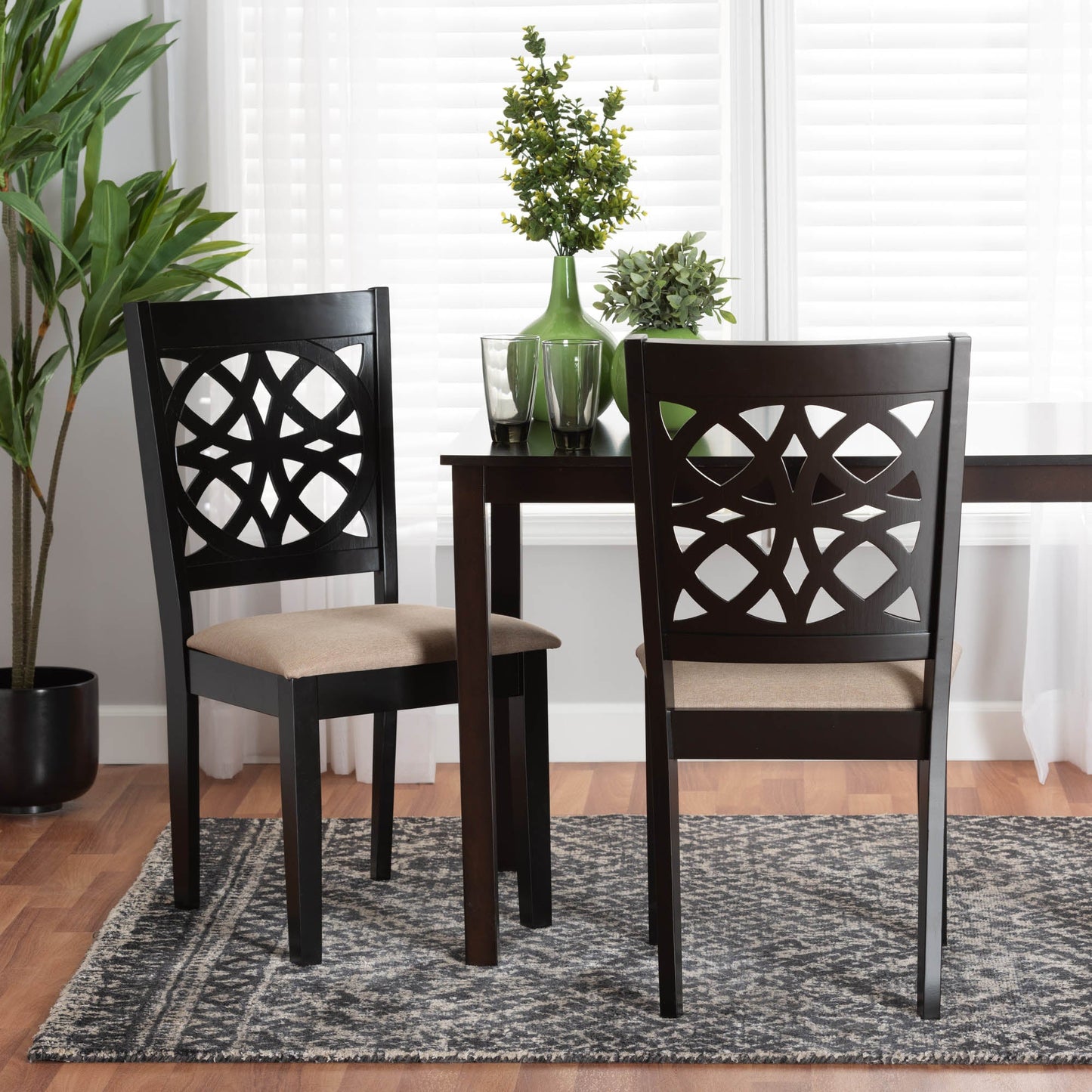 Abigail Modern Beige Fabric and Dark Brown Finished Wood 2-Piece Dining Chair Set
