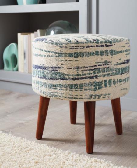 Mason Round Accent Stool Blue and White