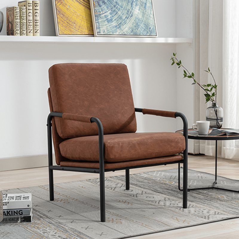 28" PU Leather Armchair Leisure Chair With Black Metal Legs
