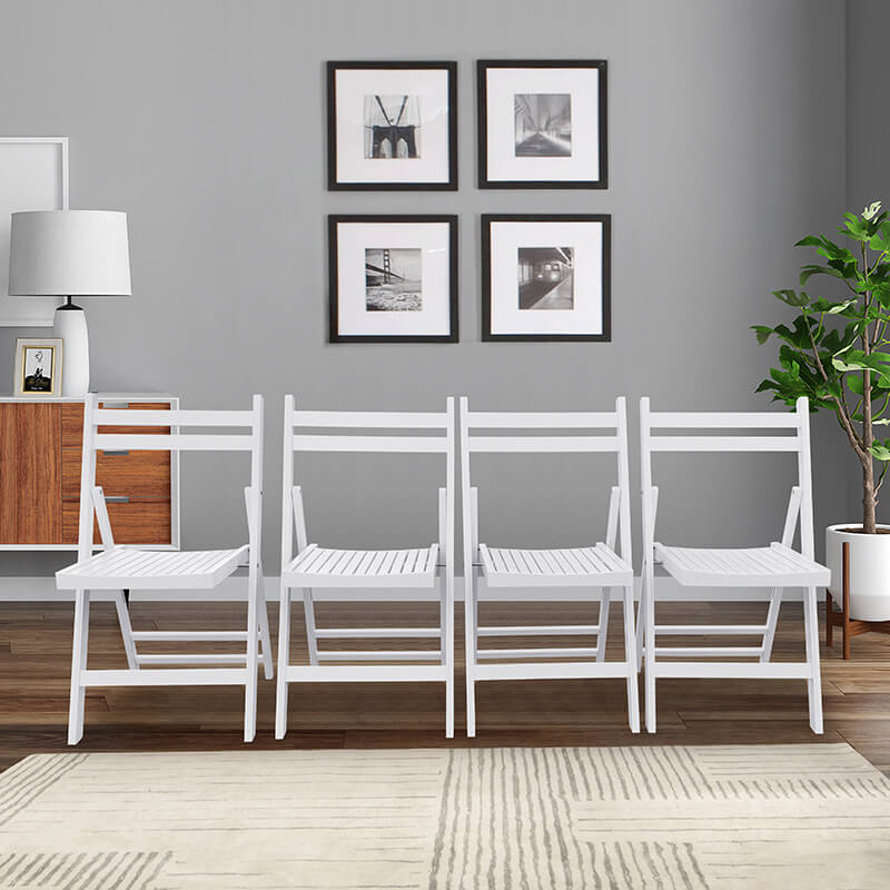 31.9" White Slatted Wood Folding Event Chair - Set of 4
