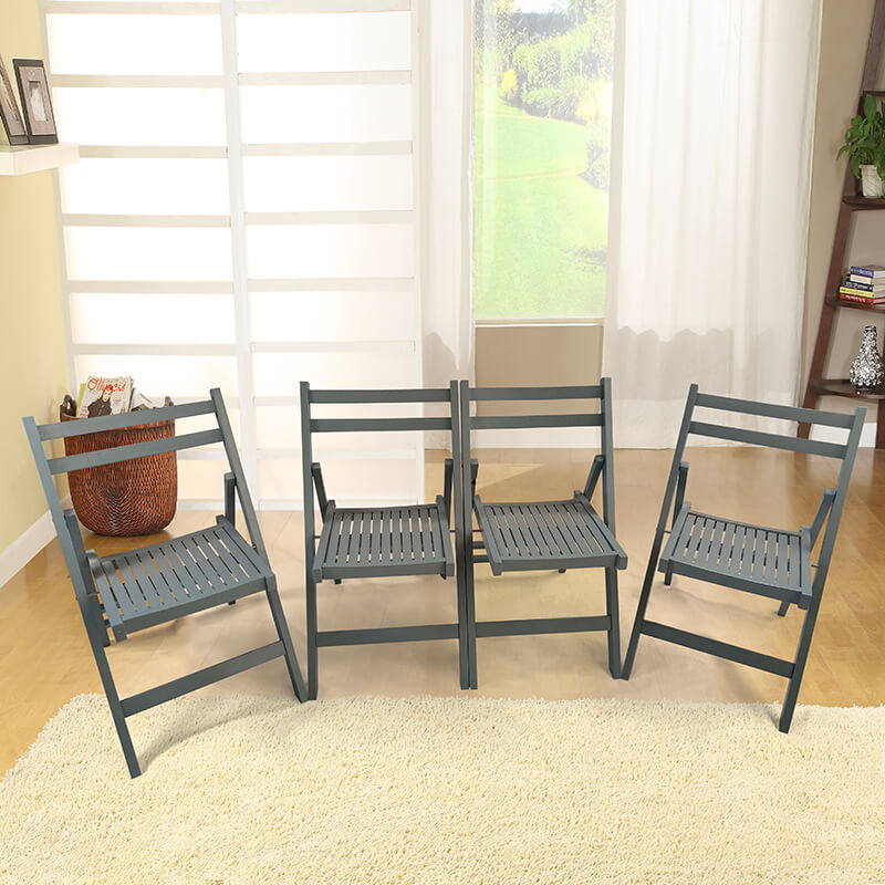 31" Gray Slatted Wood Folding Event Chair - Set of 4