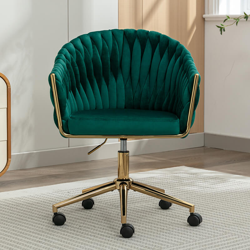33.46" Modern Green Velvet Home Office Chair - Adjustable Height & Adjustable Casters
