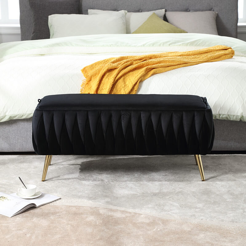 42.13" Black Storage Ottoman - Entryway Padded Footstool