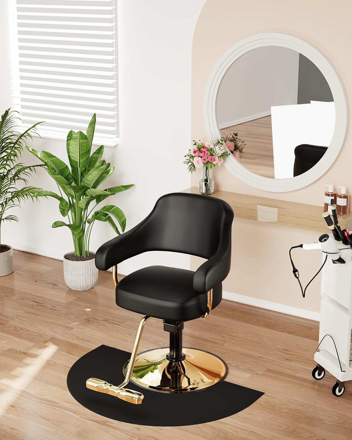 Baasha Comfortable Gold Salon Chair with Adjustable Height and Swivel Function, Ergonomic Stylist Chair with Padded Armrests, Elegant Hair Chair with Premium Leather Upholstery - Gold & Black