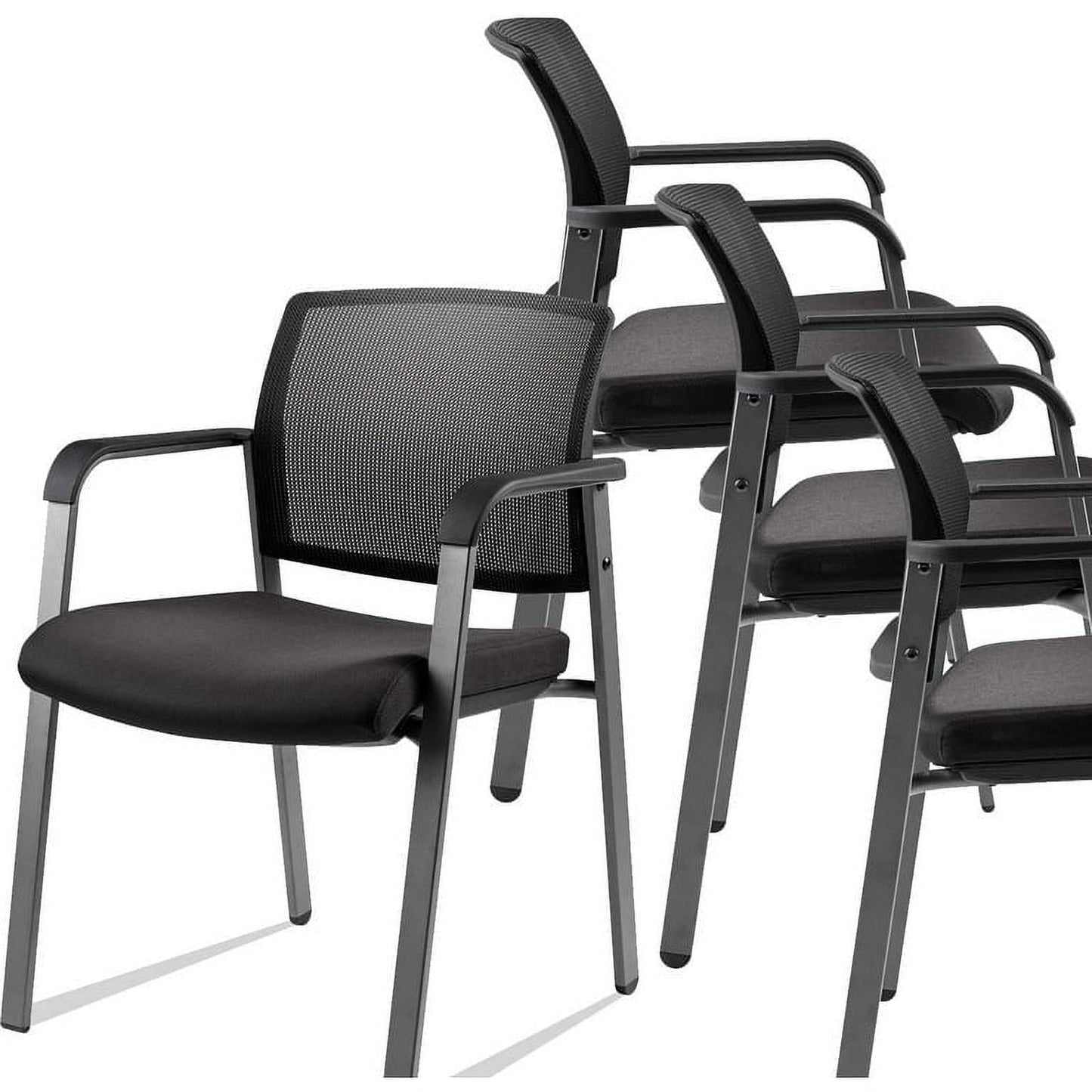 CLATINA Mesh Back Stacking Chairs with Arms and Ergonomic Lumber Support for Office School Church Guest Reception,Black 4-Pack
