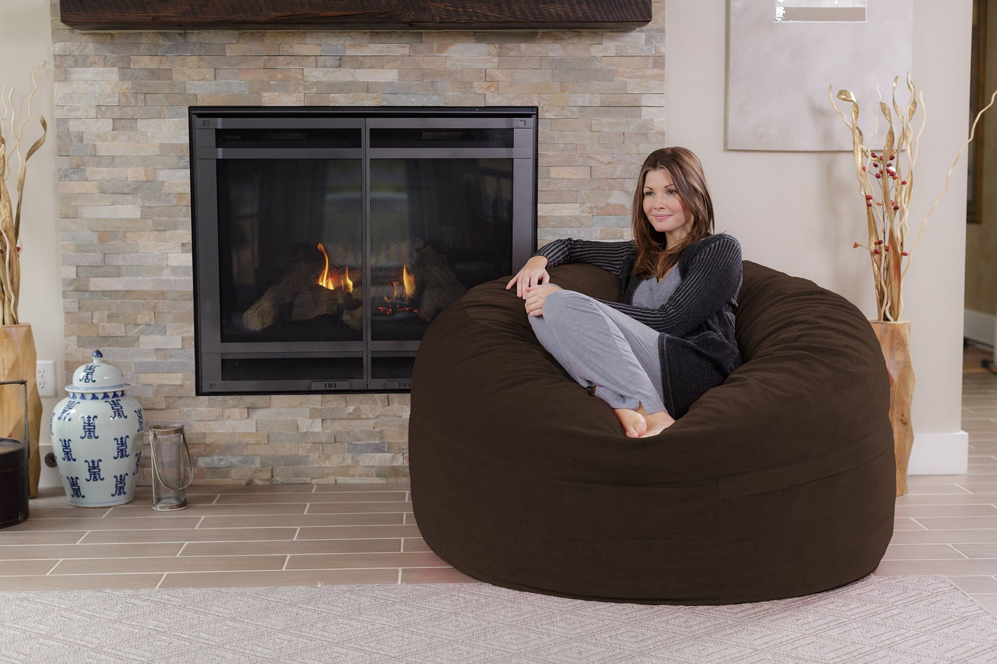 Chill Sack Bean Bag Chair, Memory Foam Lounger with Microsuede Cover, Kids, Adults, 5 ft, Brown Pebble