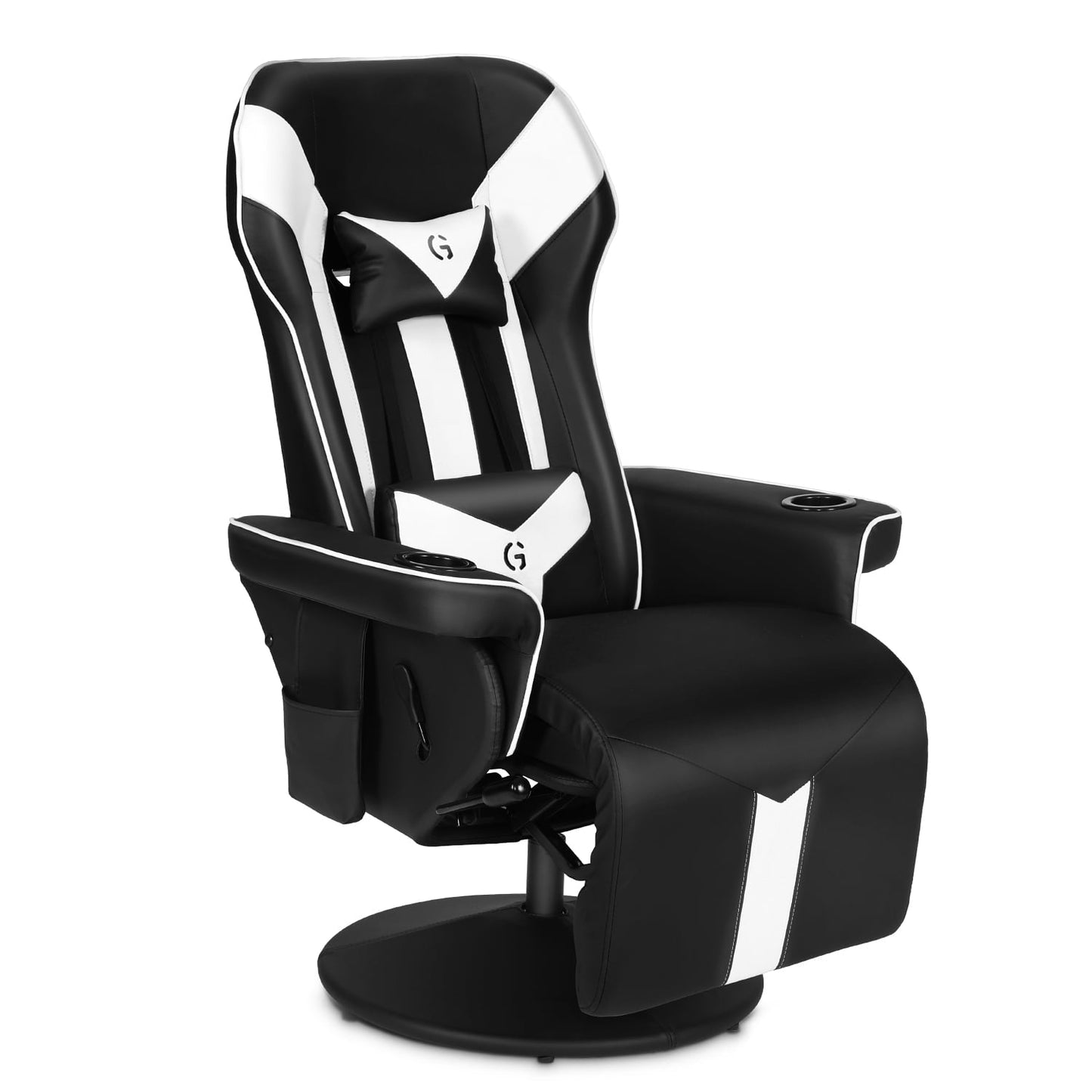 G-ROCKER King Throne Ergonomic Swivel Recliner Chair Gaming Chair High Back Video Racing Chair with Adjustable Backrest, Cupholders, Footrest, Lumbar Support, Headrest, White