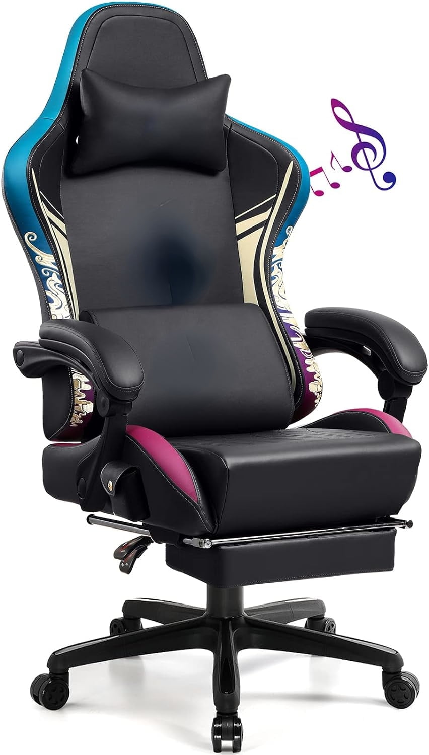 Gaming Chair with Bluetooth Speakers and Footrest, Dragon Series Video Game Chair £¬Heavy Duty Ergonomic Chair£¬Esports Gaming Chair£¬Computer Office Desk Chair by GTRACING(Black)