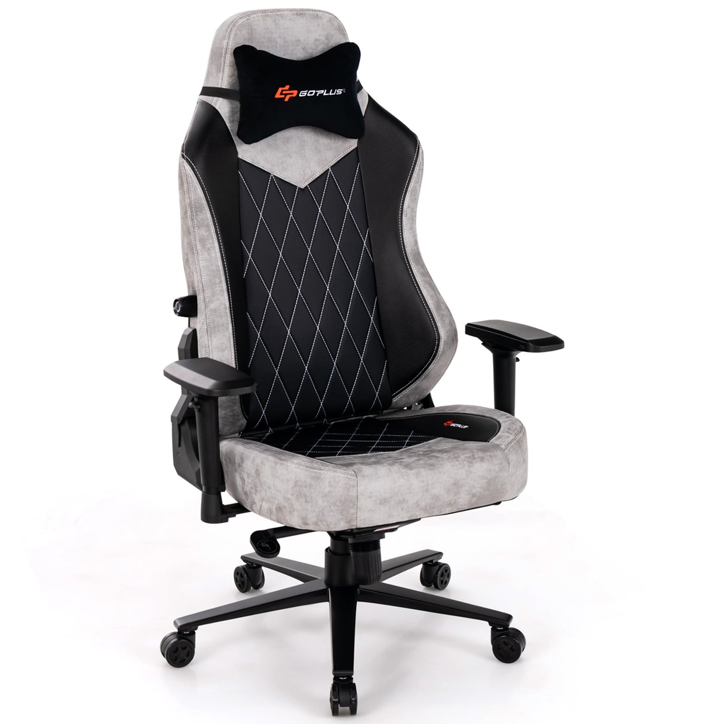 Goplus Gaming Chair 360¡ã Swivel Computer Reclining Height Adjustable 4D Armrest Grey