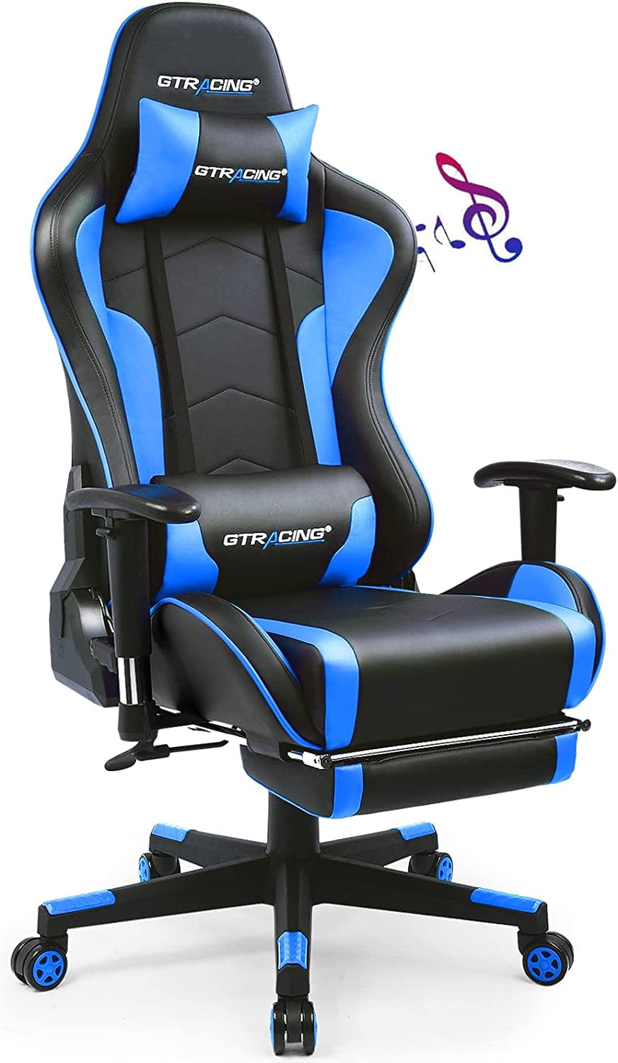 HOZO Gaming Chair with Footrest and Bluetooth Speakers Music Video Game Chair Heavy Duty Ergonomic Computer Office Desk Chair (Blue)
