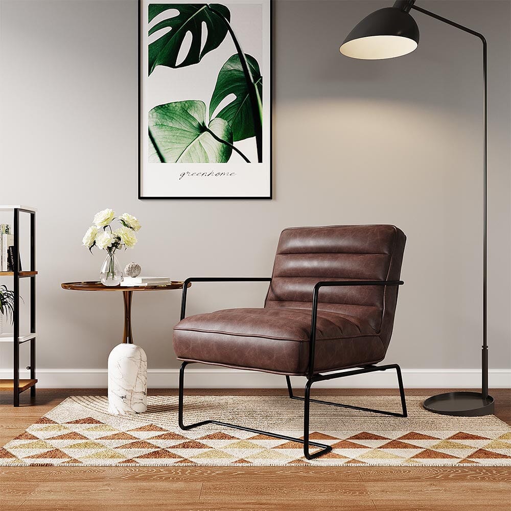 Retro Style PU leather Upholstered Armchair Metal Base Lounge Chair Lounge Chairs Living and Home Brown