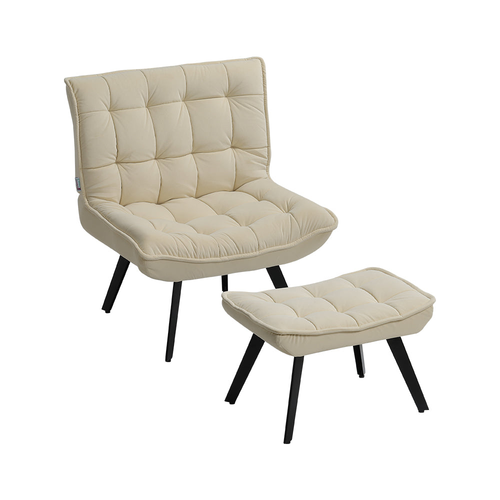 79cm Wide Modern Accent Chair with Footstool Bedroom Comfy Folding Chair Set