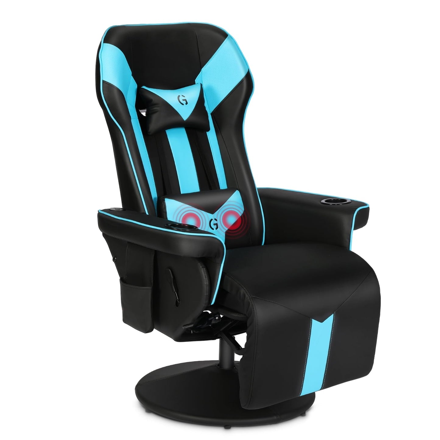 King Throne Ergonomic Gaming Chair Swivel Reclining Chair Video Racing Chair High Back Recliner with Massage Lumbar Support, Footrest, Backrest, Headrest and Cupholder, Black Blue