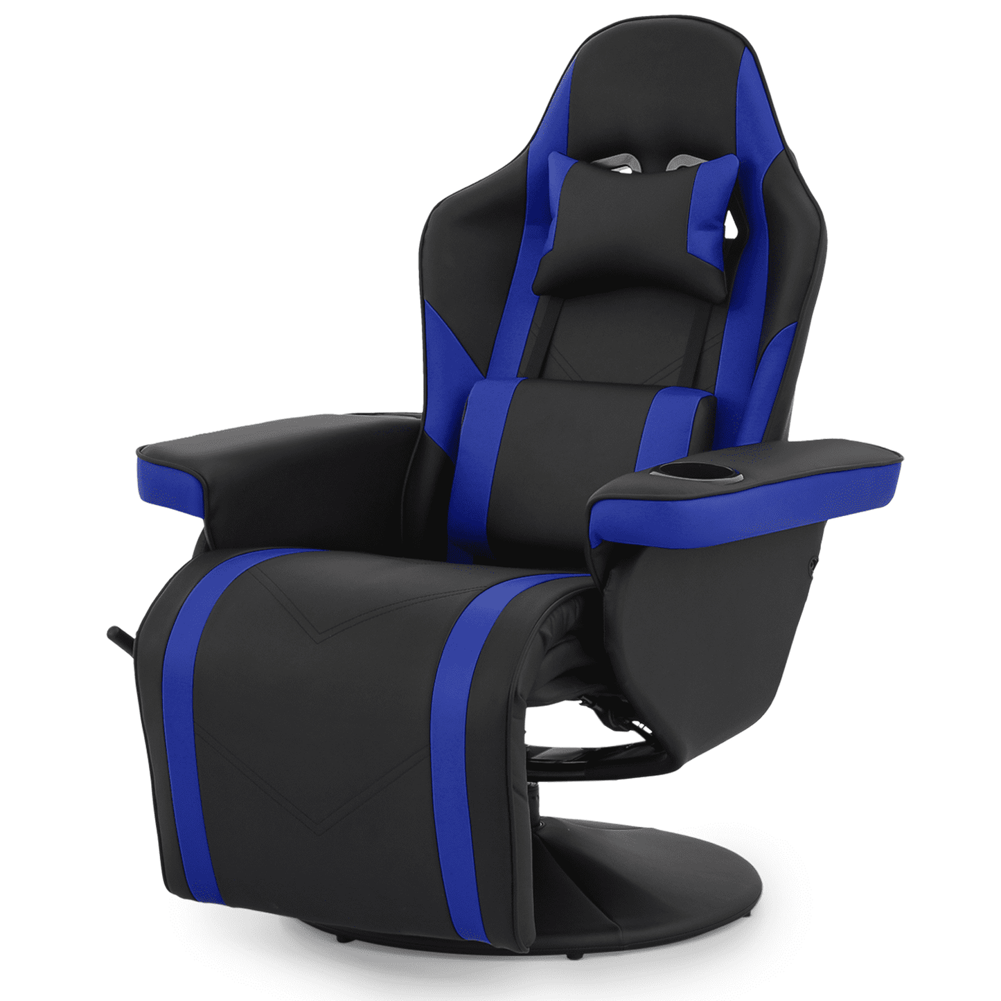 Magshion Gaming Recliner Chair, Ergonomic Reclining Video Gaming with Lumbar Support, Leather Theater Seating with Cup Holder, Blue