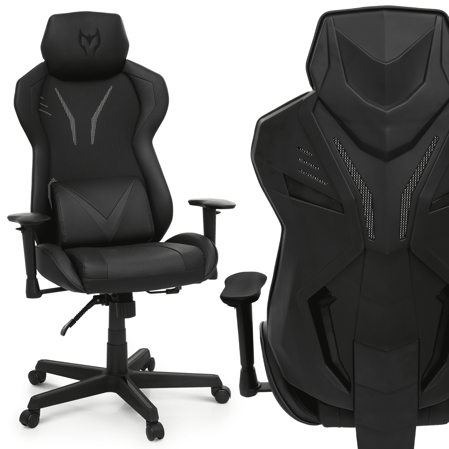 MoNiBloom Gaming Chair Ergonomic Office Chair with Lumbar Support and Armrests, Home Office Ergonomic Swivel PU Leather Game Chair, Black