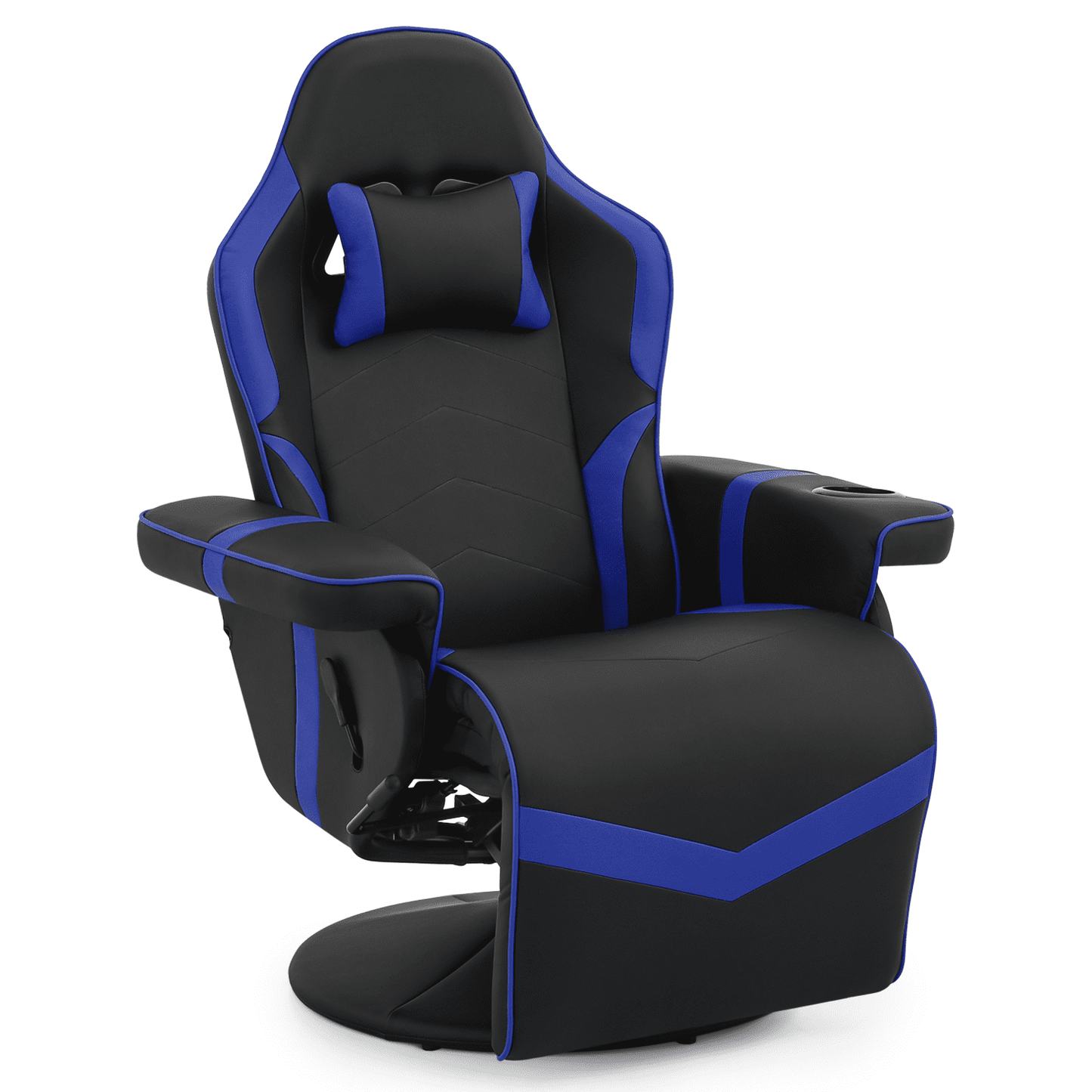 MoNiBloom Video Gaming Chair Ergonomic Recliner Racing Chair, High Back Swivel Chair with Adjustable Footrest and Backrest, Headrest and Cup Holder, Blue