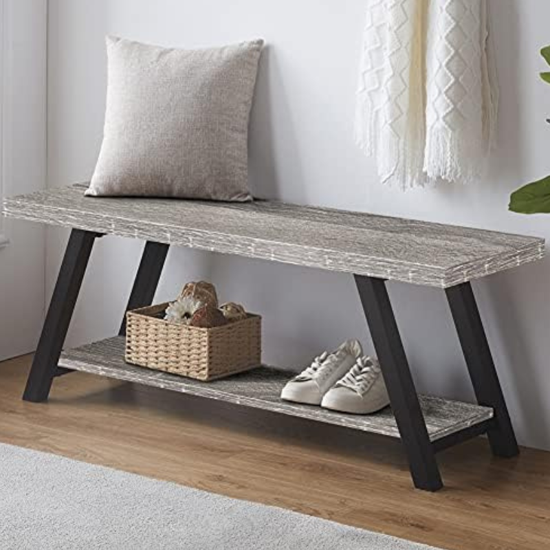 Modern Wood Metal Entryway Storage Bench