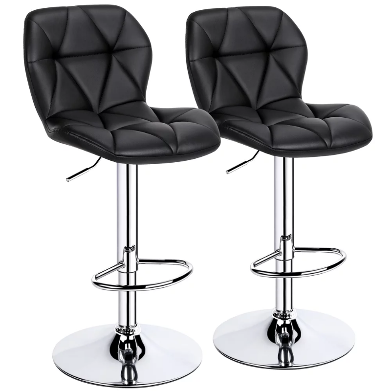 Modern Adjustable Faux Leather Swivel Bar Stool - 2 Sets