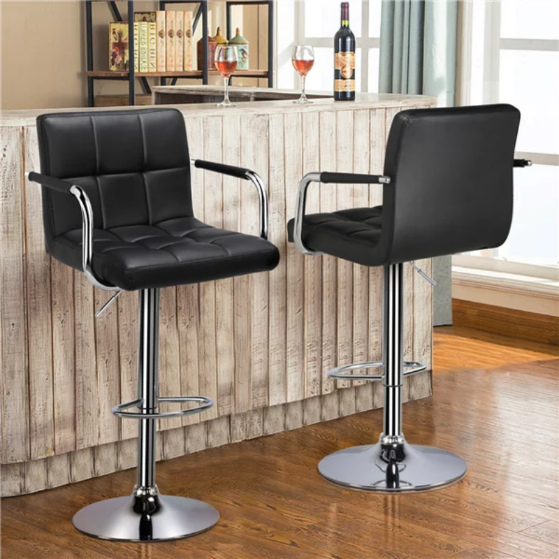 Black Swivel 360-Degree Bar Stools with Adjustable Height - Set of 2