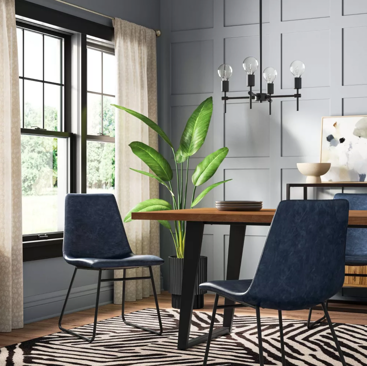 2pk Bowden Faux Leather Dining Chair Navy Blue