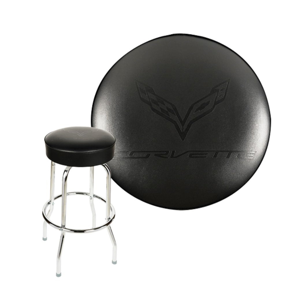 C7 Corvette Executive Leatherette Debossed Counter/Pub Stool - Black