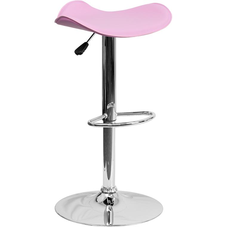 Contemporary Pink Vinyl Adjustable Height Barstool with Wavy Seat and Chrome Base