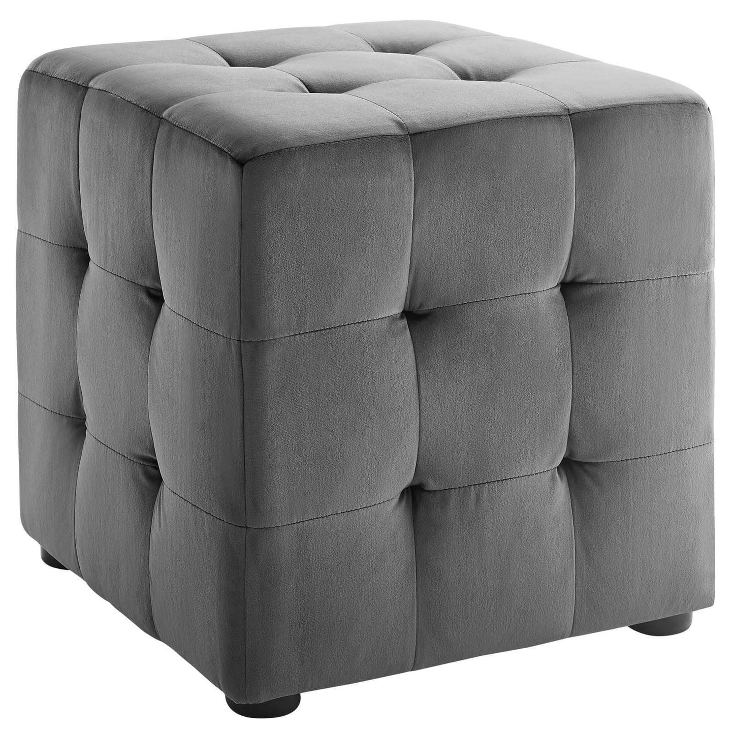 Contour Tufted Cube Performance Velvet Ottoman Gray