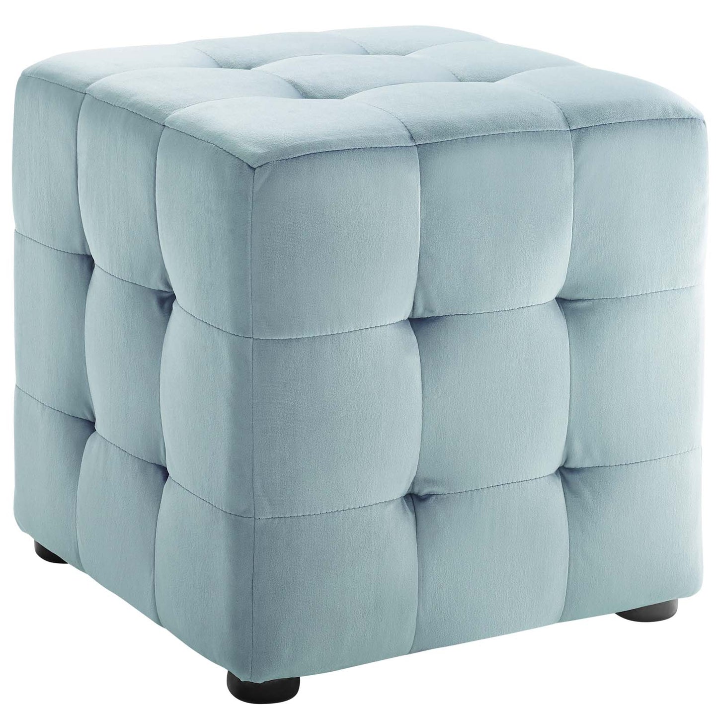 Contour Tufted Cube Performance Velvet Ottoman Light Blue