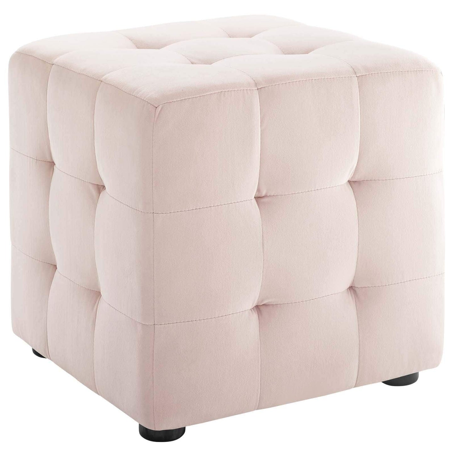 Contour Tufted Cube Performance Velvet Ottoman Pink