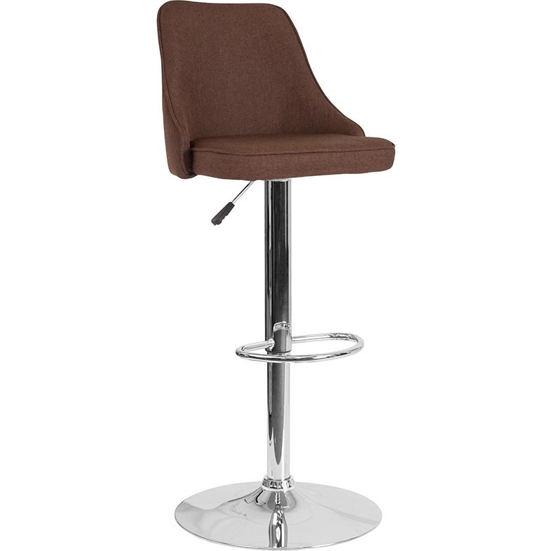 Trieste Contemporary Adjustable Height Barstool in Brown Fabric