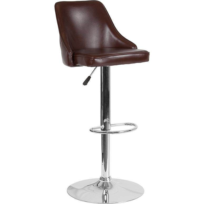Trieste Contemporary Adjustable Height Barstool in Brown LeatherSoft