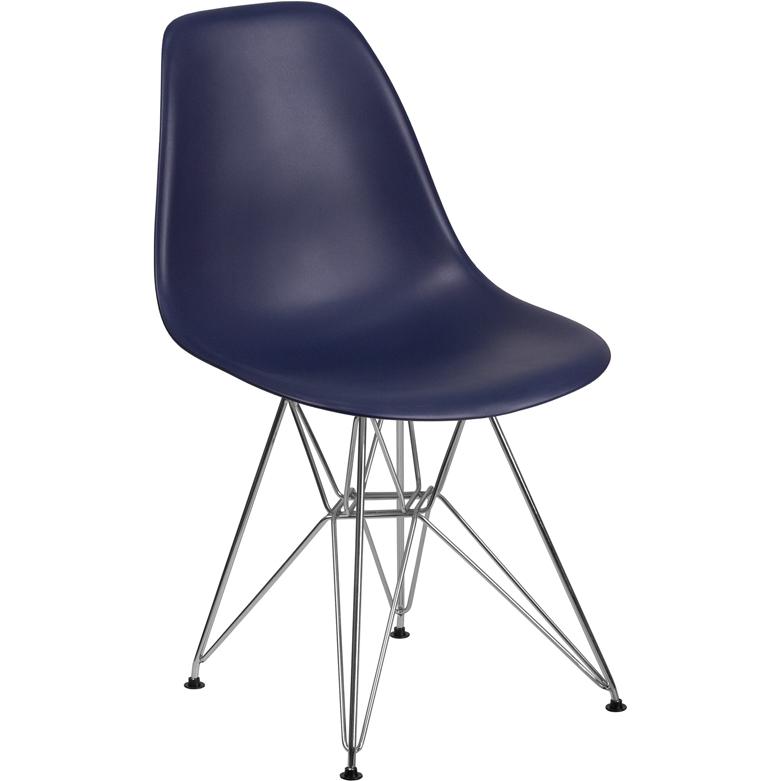 Elon Series Navy Plastic Chair with Chrome Base