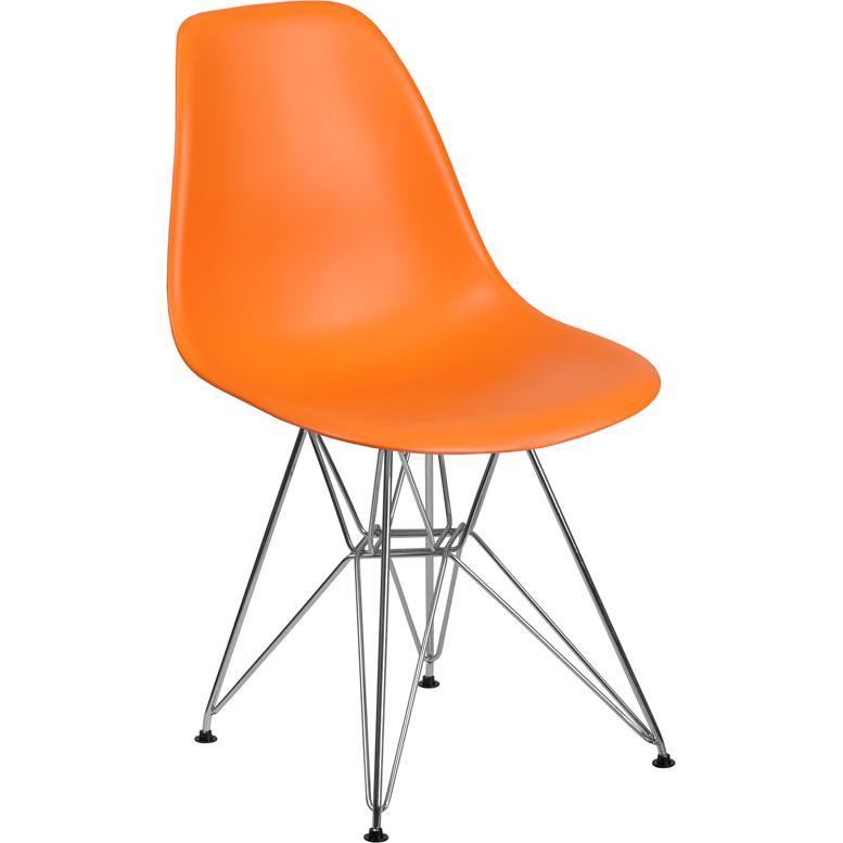Elon Series Orange Plastic Chair with Chrome Base