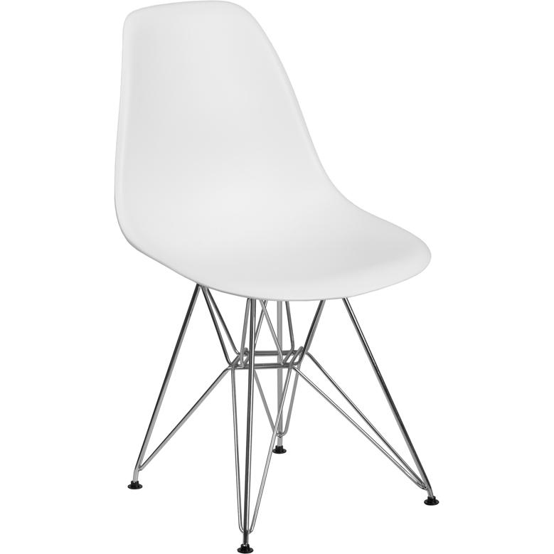 Elon Series White Plastic Chair with Chrome Base
