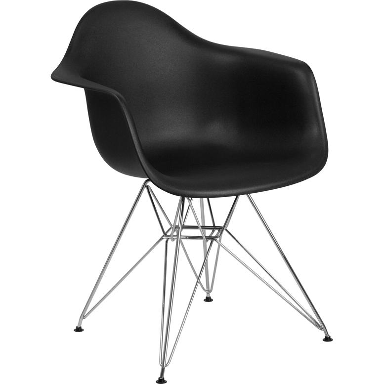 Alonza Series Black Plastic Chair with Chrome Base