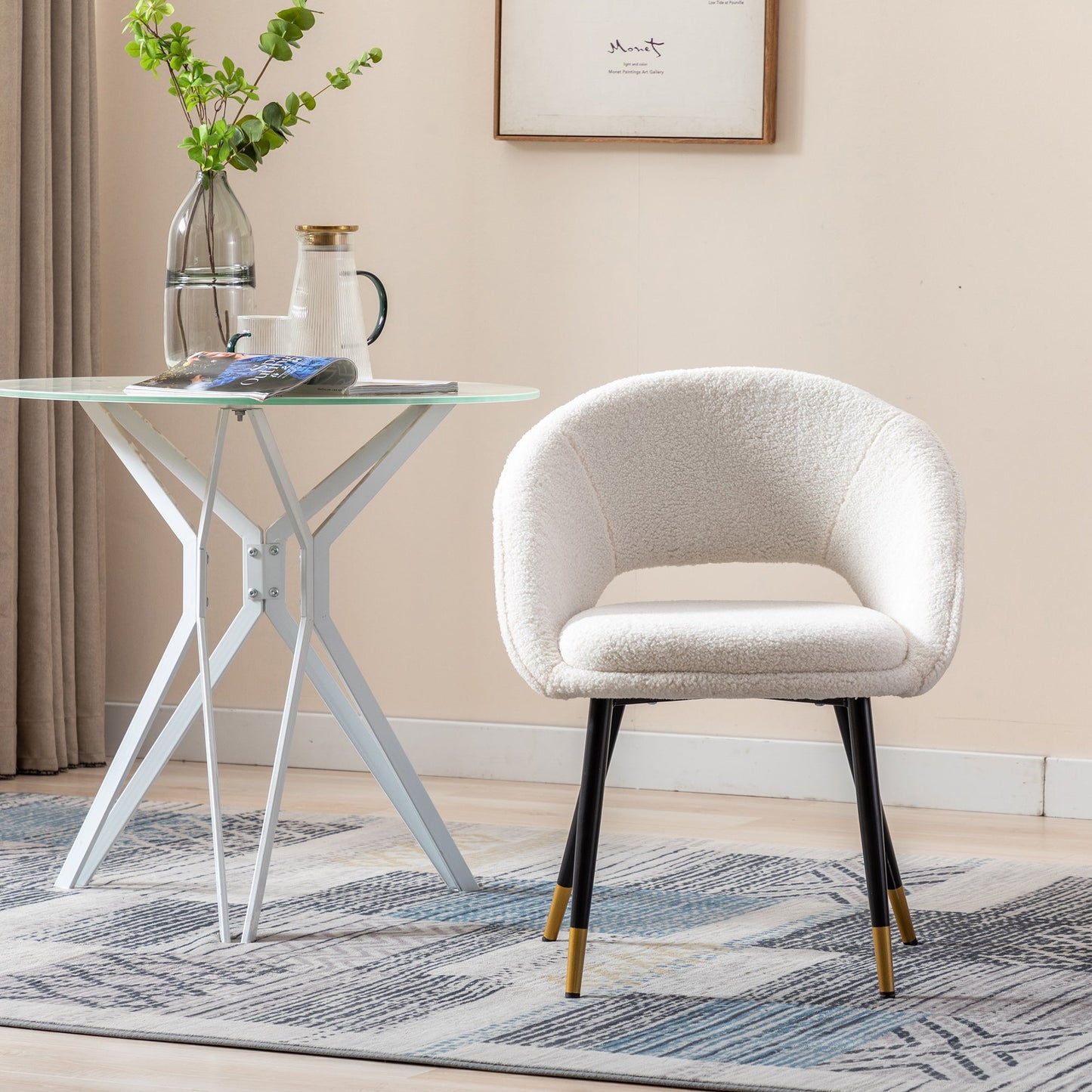 Modern Short Fur Upholstered Dining Chair with Metal Legs